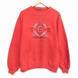 L★古着 ジャンスポーツ 長袖 スウェット メンズ 90年代 90s コーネル 刺繍 クルーネック USA製 赤 25nov28