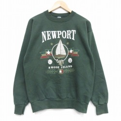 M★古着 長袖 スウェット メンズ 90年代 90s ニューポート クルーネック USA製 濃緑 25nov29