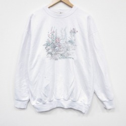 XL★古着 NORTHERN REFRECTIONS 長袖 スウェット メンズ 90年代 90s 花 クルーネック 白 25dec08