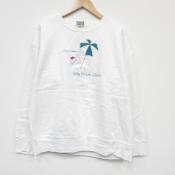 L★古着 長袖 スウェット メンズ 90年代 90s ロングビーチ 刺繍 クルーネック USA製 白 25dec08