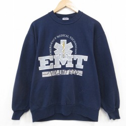 M★古着 ジャージーズ 長袖 スウェット メンズ 90年代 90s EMT クルーネック USA製 紺 25dec04