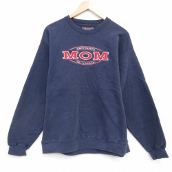 L★古着 ジャンスポーツ 長袖 スウェット メンズ 00年代 00s MOM 刺繍 クルーネック紺 25dec04