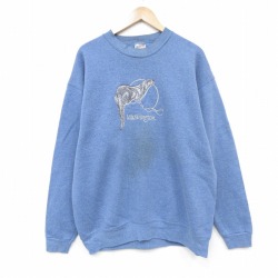XL★古着 ONEITA 長袖 スウェット メンズ 90年代 90s アザラン 刺? クルーネック USA製 薄紺 霜降り 25dec05
