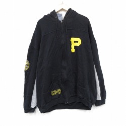 XL★古着 長袖 フルジップ スウェット パーカー メンズ MLB ピッツバーグパイレーツ 大きいサイズ 黒 メジャーリーグ ベースボール 野球 25dec05