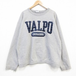 XL★古着 長袖 スウェット メンズ 90年代 90s VALPO 刺繍 大きいサイズ クルーネック USA製 グレー 霜降り 25dec05