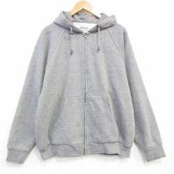 XL★古着 長袖 フルジップ スウェット パーカー メンズ 00年代 00s 無地 ラグラン グレー 霜降り 内側サーマル 25dec05