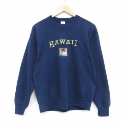 M★古着 ジャージーズ 長袖 スウェット メンズ 90年代 90s ハワイ 刺繍 クルーネック USA製 紺 25dec05