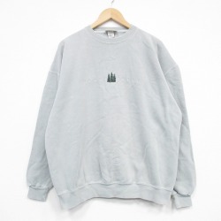 XL★古着 長袖 スウェット メンズ 90年代 90s 木 大きいサイズ クルーネック USA製 薄緑 25dec05