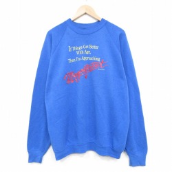 XL★古着 フルーツオブザルーム 長袖 スウェット メンズ 90年代 90s メッセージ ラグラン クルーネック USA製 青 25dec09