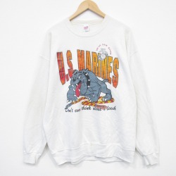 XL★古着 長袖 スウェット メンズ 90年代 90s USマリーン クルーネック USA製 白 25dec09