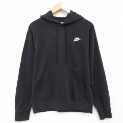 L★古着 ナイキ NIKE 長袖 スウェット パーカー メンズ ワンポイントロゴ クルーネック 黒 25dec09
