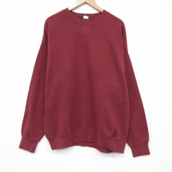 XL★古着 長袖 スウェット メンズ 90年代 90s 無地 クルーネック エンジ 25dec11