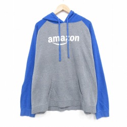 XL★古着 長袖 スウェット パーカー メンズ アマゾン 大きいサイズ ツートンカラー ラグラン グレー他 霜降り 25dec12