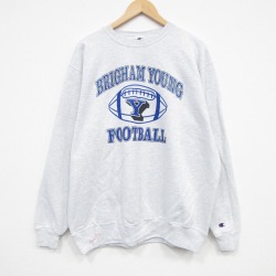 XL★古着 チャンピオン champion 長袖 スウェット メンズ 90年代 90s フットボール クルーネック USA製 薄グレー 霜降り 25dec12