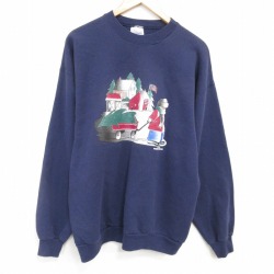 L★古着 ヘインズ 長袖 スウェット メンズ 90年代 90s 家 クルーネック 紺 25dec10