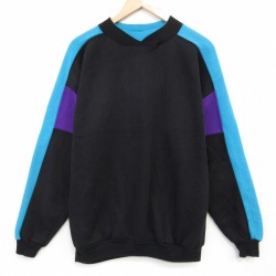 XL★古着 長袖 スウェット メンズ 90年代 90s 無地 アクリル クルーネック 黒他 25dec11