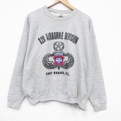XL★古着 長袖 スウェット メンズ 90年代 90s ミリタリー パラシュート部隊 大きいサイズ クルーネック USA製 薄グレー 霜降り【spe】 25dec13