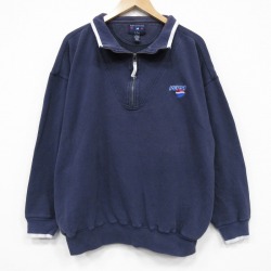 ハーフジップ長袖スウェット ペプシ ネイビー XL | 古着