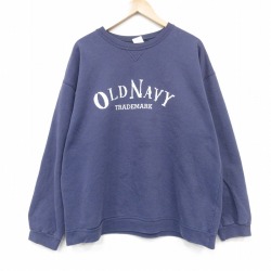 XL★古着 オールドネイビー 長袖 スウェット メンズ 90年代 90s ビッグロゴ 大きいサイズ クルーネック USA製 紺 25dec13