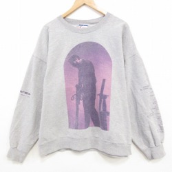XL★古着 ヘインズ 長袖 ロック バンド スウェット メンズ 大きいサイズ クルーネック グレー 霜降り 25dec13