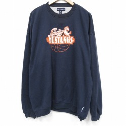 XL★古着 長袖 スウェット メンズ バスケットボール 大きいサイズ クルーネック 紺 25dec15