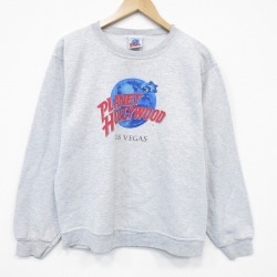 M★古着 長袖 スウェット メンズ 90年代 90s プラネットハリウッド クルーネック USA製 薄グレー 霜降り 25dec15