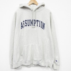 XL★古着 チャンピオン champion 長袖 スウェット パーカー メンズ ASSUMPTION 大きいサイズ 薄グレー 霜降り 25dec15