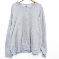 XL★古着 ラッセル 長袖 スウェット メンズ 00年代 00s 無地 大きいサイズ クルーネック グレー 霜降り 25dec15