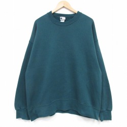 XL★古着 長袖 スウェット メンズ 90年代 90s 無地 大きいサイズ クルーネック 緑 25dec15