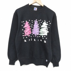 S★古着 ラッセル 長袖 スウェット メンズ 90年代 90s アリゾナ クルーネック USA製 黒 25dec16