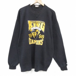XL★古着 長袖 スウェット メンズ 90年代 90s 騎士 大きいサイズ クルーネック USA製 黒 25dec16