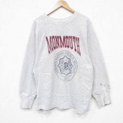 L★古着 長袖 スウェット メンズ 90年代 90s MONMOUTH カレッジ クルーネック USA製 薄グレー 霜降り 25dec18