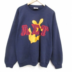 XL★古着 リー Lee 長袖 スウェット メンズ 90年代 90s ギリシャ文字 大きいサイズ クルーネック USA製 紺 25dec17