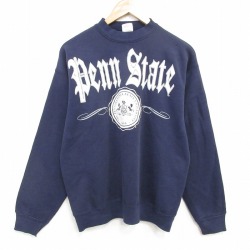 L★古着 長袖 スウェット メンズ 90年代 90s Penn カレッジ クルーネック 紺 25dec17
