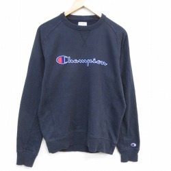 M★古着 チャンピオン champion 長袖 スウェット メンズ ビッグロゴ ラグラン クルーネック 紺 25dec17