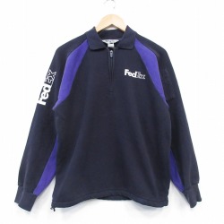 L★古着 長袖 ハーフジップ スウェット メンズ FedEx 襟付き 黒他【spe】 25dec16