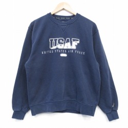 L★古着 長袖 スウェット メンズ ミリタリー USAF クルーネック 紺 25dec16