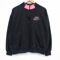 XL★古着 ナイキ NIKE 長袖 ハーフジップ スウェット メンズ 90年代 90s ワンポイントロゴ 大きいサイズ 黒【spe】 25dec18