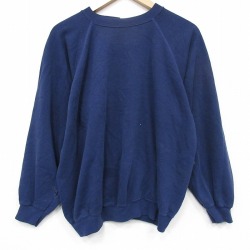 XL★古着 ヘインズ 長袖 スウェット メンズ 80年代 80s 無地 ラグラン クルーネック USA製 薄紺 25dec18