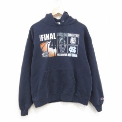 L★古着 チャンピオン champion 長袖 スウェット パーカー メンズ 00年代 00s バスケットボール 紺 25dec19