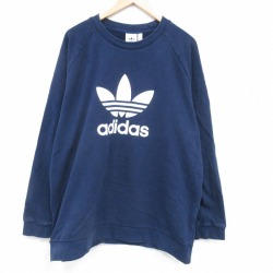【50%OFF】アディダス ラグラン長袖トップス ビッグロゴ ネイビー XL | 古着
