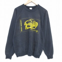 L★古着 長袖 スウェット メンズ 80年代 80s バッファロー ラグラン クルーネック 黒 25dec20