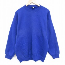 L★古着 長袖 スウェット メンズ 90年代 90s 無地 クルーネック USA製 青 25dec20