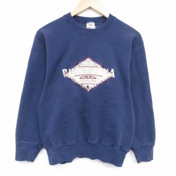 M★古着 フルーツオブザルーム 長袖 スウェット メンズ 00年代 00s PUKASKWA 刺繍 クルーネック 紺 25dec20