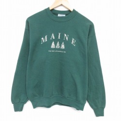M★古着 リー Lee 長袖 スウェット メンズ 90年代 90s MAINE クルーネック USA製 緑 25dec20
