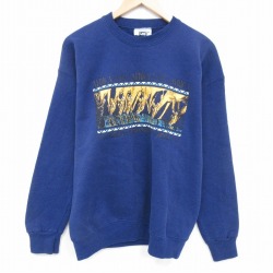 L★古着 リー Lee 長袖 スウェット メンズ 90年代 90s シカ クルーネック USA製 紺 25dec20