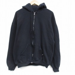 XL★古着 ラッセル 長袖 フルジップ スウェット パーカー メンズ 00年代 00s 無地 大きいサイズ 黒 25dec22