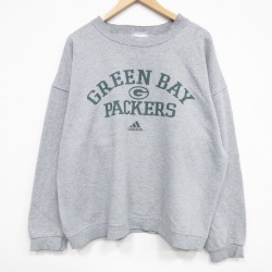XL★古着 アディダス adidas 長袖 スウェット メンズ 90年代 90s NFL グリーンベイペッカーズ 大きいサイズ クルーネック 薄グレー 霜降り アメフト スーパーボウル 25dec22