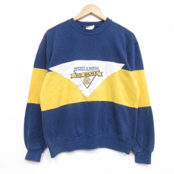 M★古着 長袖 スウェット メンズ 90年代 90s ミシガン カレッジ クルーネック USA製 紺他 25dec22