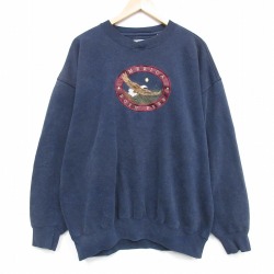 【50%OFF】00s 長袖スウェット 鳥刺繍 ネイビー XL | 古着